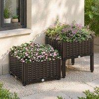 STILVORA Set of 2 Raised Planters 26L Self-Watering Brown