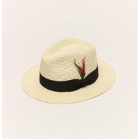 Liquorish Paper Straw Fedora Hat With Ribbon Band in Cream | Size: Large