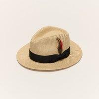 Liquorish Paper Straw Fedora Hat With Ribbon Band in Stone | Size: Large