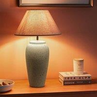 Wyld and Coco White Ceramic Table Lamp with Adjustable Linen Cone Shade