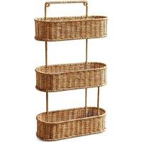 VOGREX 3-Tier Oval Rattan Hanging Wall Storage Basket in Beige