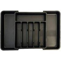 VOGREX Expandable Plastic Cutlery Tray Kitchen Drawer Storage Organiser in Black