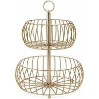VOGREX 2-Tier Metal Wire Fruit Basket Stand Kitchen Counter Storage in Gold