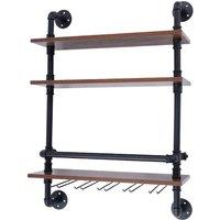 VOGREX 3-Tier Industrial Wall Mount Wine Bottle Storage Rack in Brown