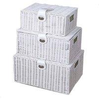 Havendro Wicker Storage Basket White x3 Laundry Hamper Stackable Lid Home