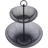 Havendro 2 Tier Fruit Basket Holder Rack Iron Bowl Storage Stand Black