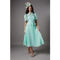Coast Women's Lace Top Pleat Skirt Jewel Button Midi Dress in Sage | Size: 16