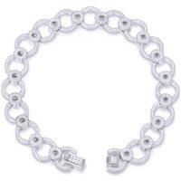 Jewelco London Women's Silver Round CZ Circle Eclipse Ring Links Chain Bracelet oz
