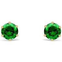 Jewelco London Women's 9ct Gold Emerald-Green CZ Solitaire Stud Earrings, 4mm Carat