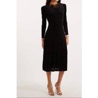 Louche Women's Krystel Zebra Devore Feather Trim Midi Dress Black | Size: 10