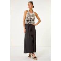 Roman Women's Petite Crochet Contrast Maxi Dress in Black | Size: 12
