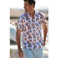 CLAUDIO LUGLI Men's Floral Short Sleeve Print Shirt in White | Size: Large