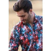 CLAUDIO LUGLI Men's Green Victorian Flower Print Shirt | Size: Large