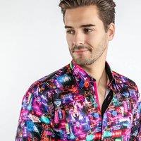 CLAUDIO LUGLI Men's Vegas At Night Print Shirt in Black | Size: XL