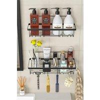 H&O Direct 4Pcs No Drill Shower Caddy Set Bathroom Storage Shelves in Black