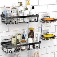 Living and Home 4Pcs No Drill Shower Caddy Set with Wall Stickers in Black