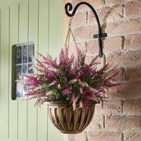 Coopers of Stortford Artificial Heather Hanging Basket with Bronze-Effect Planter
