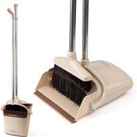 Crystals Broom & Dustpan Set Long Handle Indoor Rotating Dust Pan in Beige