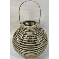 Lemon Pavilion Furniture and Decor Large Round Willow Lantern with Glass Holder - L36 x W36 x H35 cm in Tan