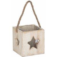 Lemon Pavilion Furniture and Decor Washed Star Tealight Candle Holder - Wood - L8 x W8 x H10 cm - White in Natural
