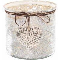 Lemon Pavilion Furniture and Decor Mercury Hammered Heart Large Candle Holder - Glass - L16 x W16 x H15cm in Silver