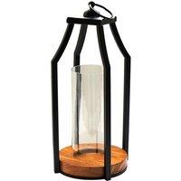 Lemon Pavilion Furniture and Decor Felicity Circular Base Lantern - L14 x W14 x H30 cm, Black/Acacia Wood in Black