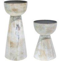 Lemon Pavilion Furniture and Decor Padstow Candle Holders (Set of 2), Wood, L9 x W9 x H22 cm - White Wash