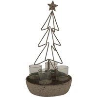 Lemon Pavilion Furniture and Decor Rustic Outline Tree and Star with Four Glass Votives - L19xW19xH37 cm in Bronze