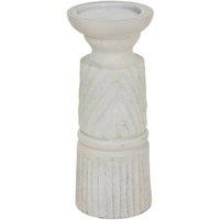 Lemon Pavilion Furniture and Decor Medium Carved Candle Holder - Wood - L10 x W10 x H25 cm - White