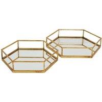 Lemon Pavilion Furniture and Decor Hexagon Set of Two Trays - Glass/Metal - L43 x W50 x H9 cm - Gold