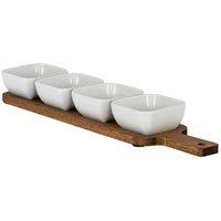 Lemon Pavilion Furniture and Decor Acacia Serving Board including Four Ceramic Serving Bowls in Brown