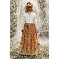 UK Flower Girl Boutique Girl's Enchanted Long Sleeve Dress (Closed Back) - Autumn Fall in Burnt Orange | Size: 2-3 Years