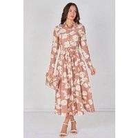 Love Sunshine Women's Blush Blossom Printed Belted Maxi Shirt Dress in Terracotta | Size: 18