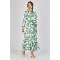 Love Sunshine Women's Sage Green Blossom Printed Belted Maxi Shirt Dress | Size: 10