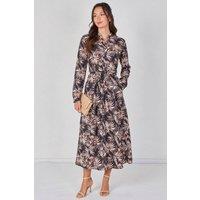 Love Sunshine Women's Black & Blush Palm Print Belted Maxi Shirt Dress | Size: 8