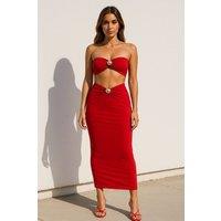 STYLEWISE Women's Gold Detail Bandeau Top & Skirt - Slinky - Co-ord Set in Red | Size: 10