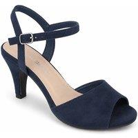 Anne Michelle Women's Classic Ankle Strap Mid Heel Sandals in Dark Blue | Size: 7