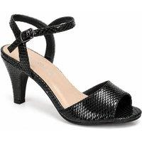Anne Michelle Women's Classic Ankle Strap Mid Heel Sandals in True Black | Size: 5