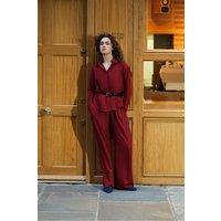 Zafosh Women's Lightweight Crepe Relaxed Fit Shirt & Wide Leg Trouser Summer Co-Ord Set in Maroon | Size: Small