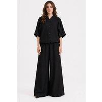 Zafosh Women's Crinkle Boxy Button Through Shirt & Wide Leg Trouser Co-Ord in Black | Size: Small