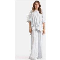 Zafosh Women's Stripe Cotton Drop Shoulder Top & Wide Leg Trouser Co-Ord in White | Size: Large