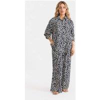 Zafosh Women's Floral Print Crepe Collared Shirt & Wide Leg Trouser Co-Ord | Size: Small