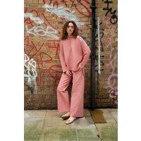 Zafosh Women's Relaxed Fit Collared Shirt & Wide Leg Trouser Two Piece Co-Ord Set in Peach | Size: Large