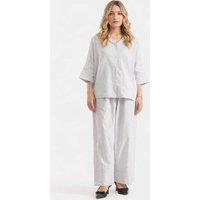 Zafosh Women's Stripe Cotton V-Neck Top & Wide Leg Trouser Co-ord in White | Size: Small