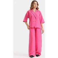 Zafosh Women's Relaxed Fit Collared Shirt & Wide Leg Trousers Co-ord Set in Pink | Size: Large