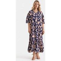 Zafosh Women's Floral Print Georgette Volume Sleeve Tiered Maxi Dress | Size: Small