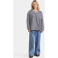 Zafosh Women's Stripe Drop Shoulder Oversized Shirt - Full Sleeves Summer Essential | Size: Large