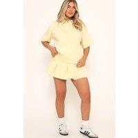 EGO Women's Pleated Ribbed Mini Skirt in Lemon | Size: 14