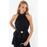 Busem Women's Halterneck Belted Crepe Blouse in Black | Size: Large