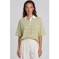 Busem Women's Striped Cotton Polo T-Shirt in Lemon | Size: Large